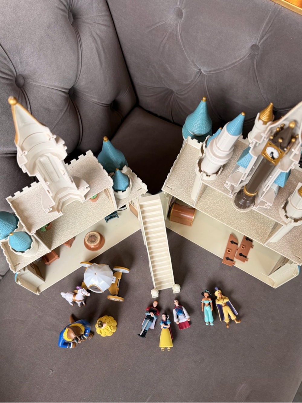 Vintage Disney Castle Playset with Blue Turrets and Mini Figures